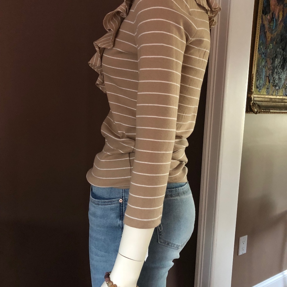 RALPH LAUREN Ruffled Collar Striped Cotton Tee - Picture 5 of 6